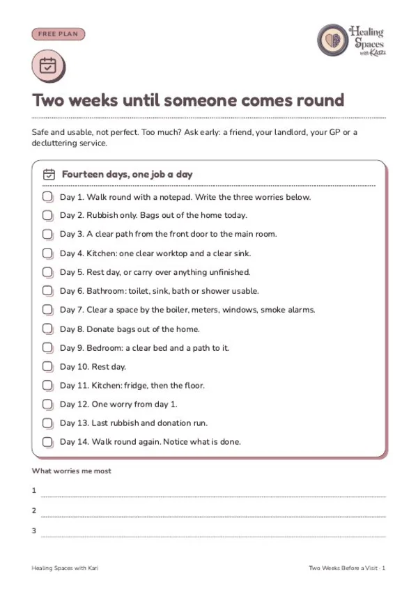 First page of the Two Weeks Before a Visit: 14-Day Plan